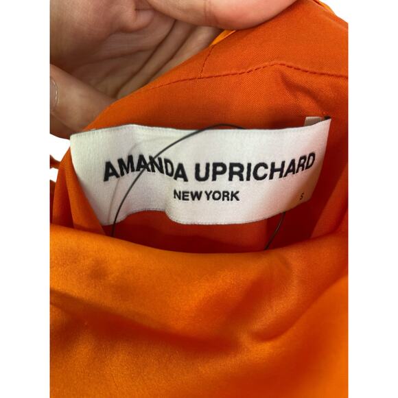 Amanda Uprichard Jasalina Dress Satin 100% Silk Ruched Side Slit Orange Size S - Picture 9 of 10